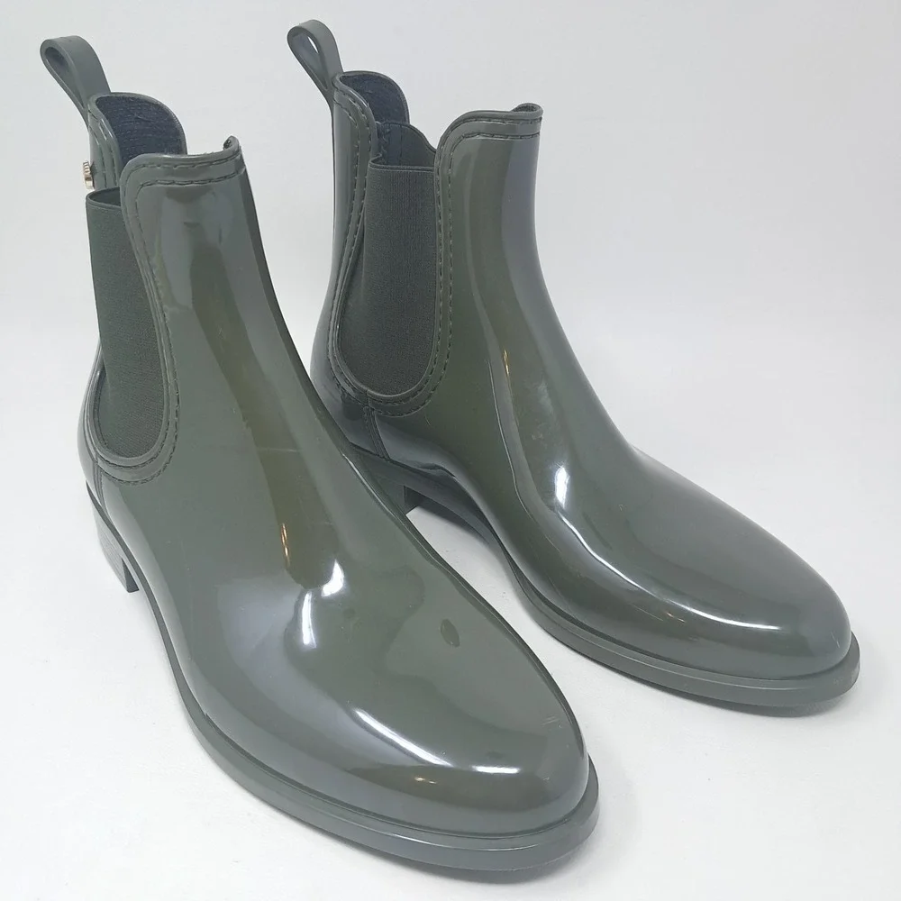 Lemon Jelly Chelsea Rain Boots Green $150 Retail made in Portugal size 40 US 9
